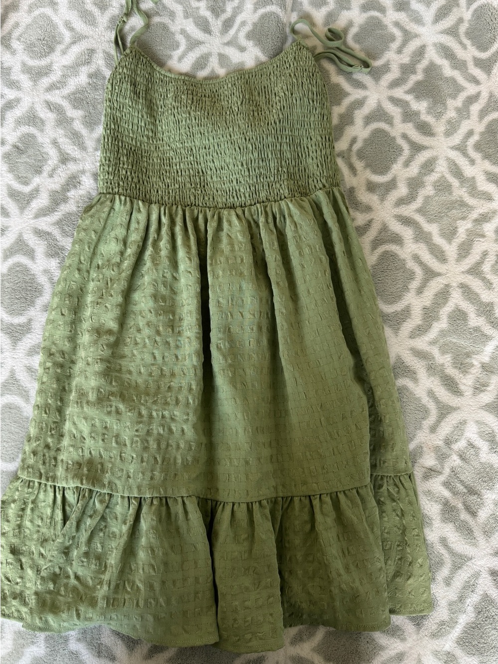 Tilly's Olive Green Textured Smocked Dress
